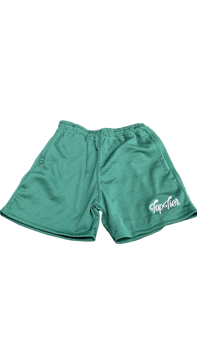 Top Tier Mesh Shorts Pine Green/White