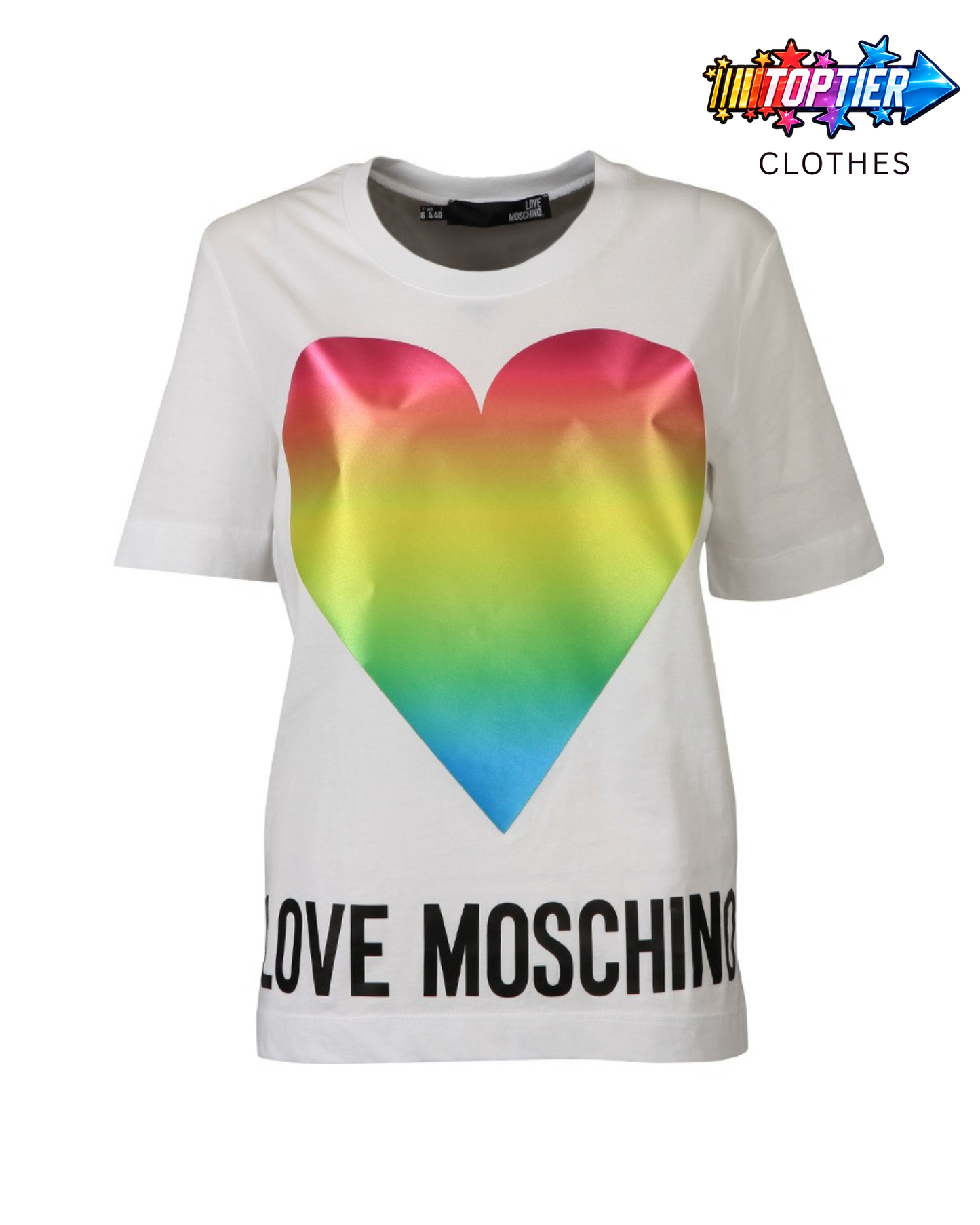 Love Moschino Women's Cotton Jersey Rainbow Shiny Satin Maxi Heart Tee