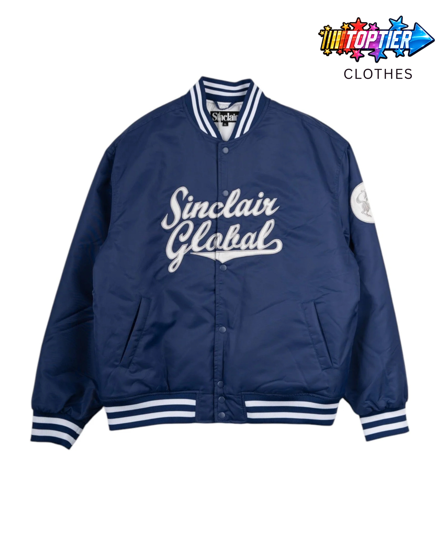 Sinclair Script Satin Varsity Jacket Blue