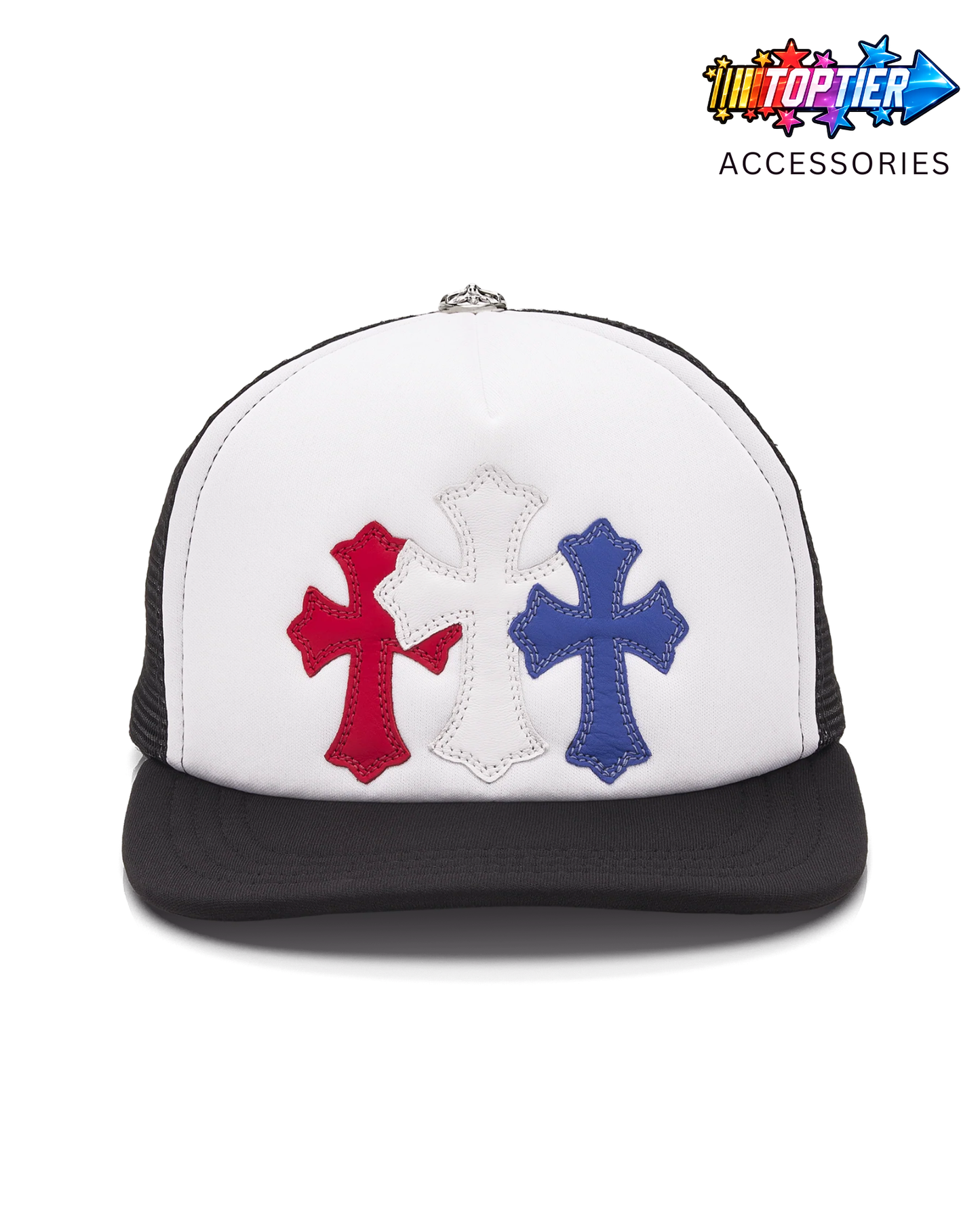 Chrome Hearts Cemetery Cross Patch Trucker Hat - Red/White/Blue