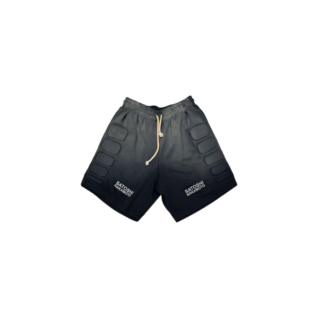 Satoshi Nakamoto Mesh Moto Sun Faded Black Shorts