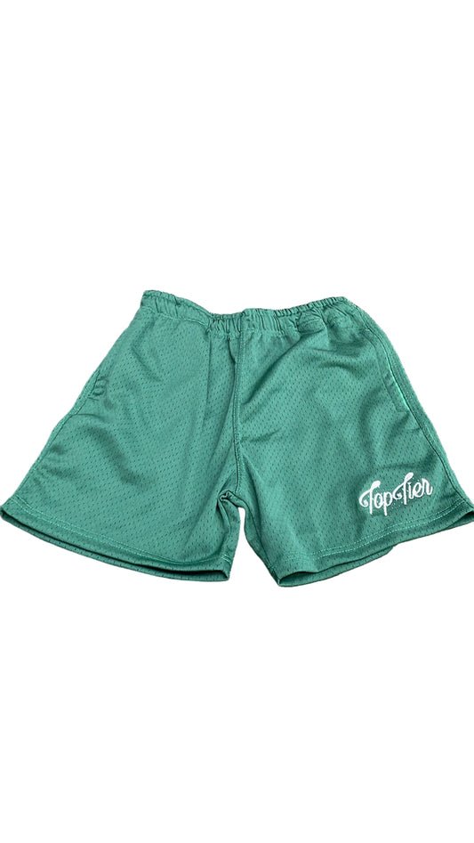 Top Tier Mesh Shorts Pine Green/White