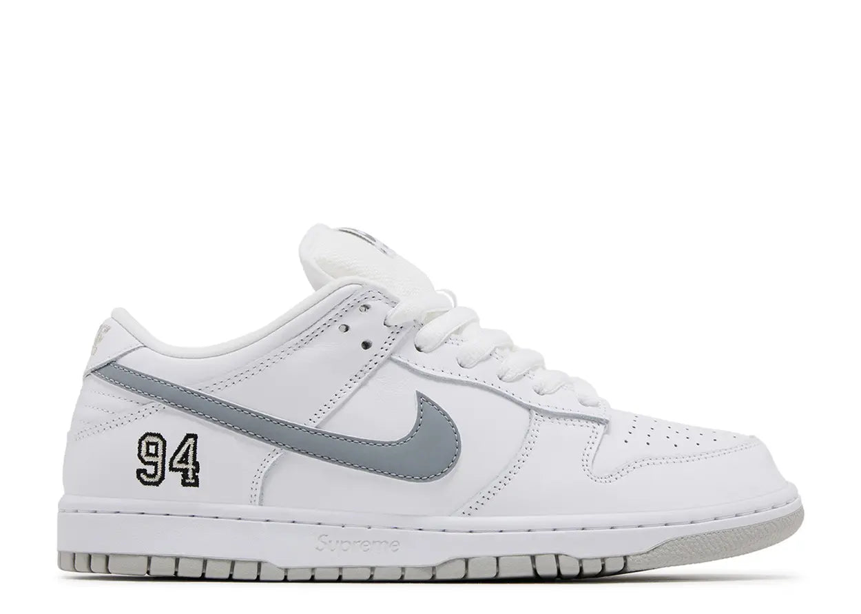 Nike SB Dunk Low "Supreme 94 White Metallic Silver"