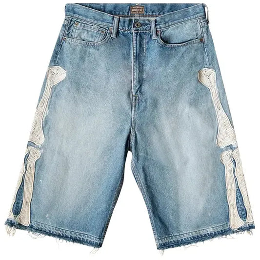 Kapital 14oz Blue Denim Shorts Bone
