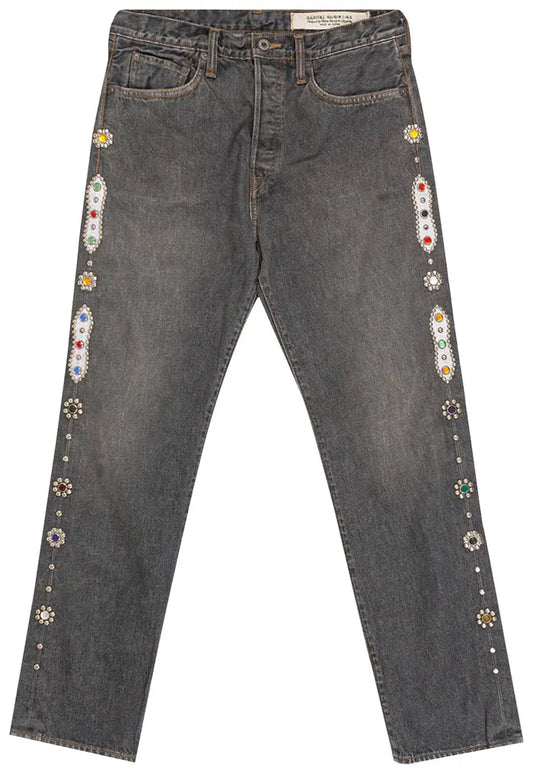 Kapital Kountry Straight Leg Embellished Charcoal Jeans
