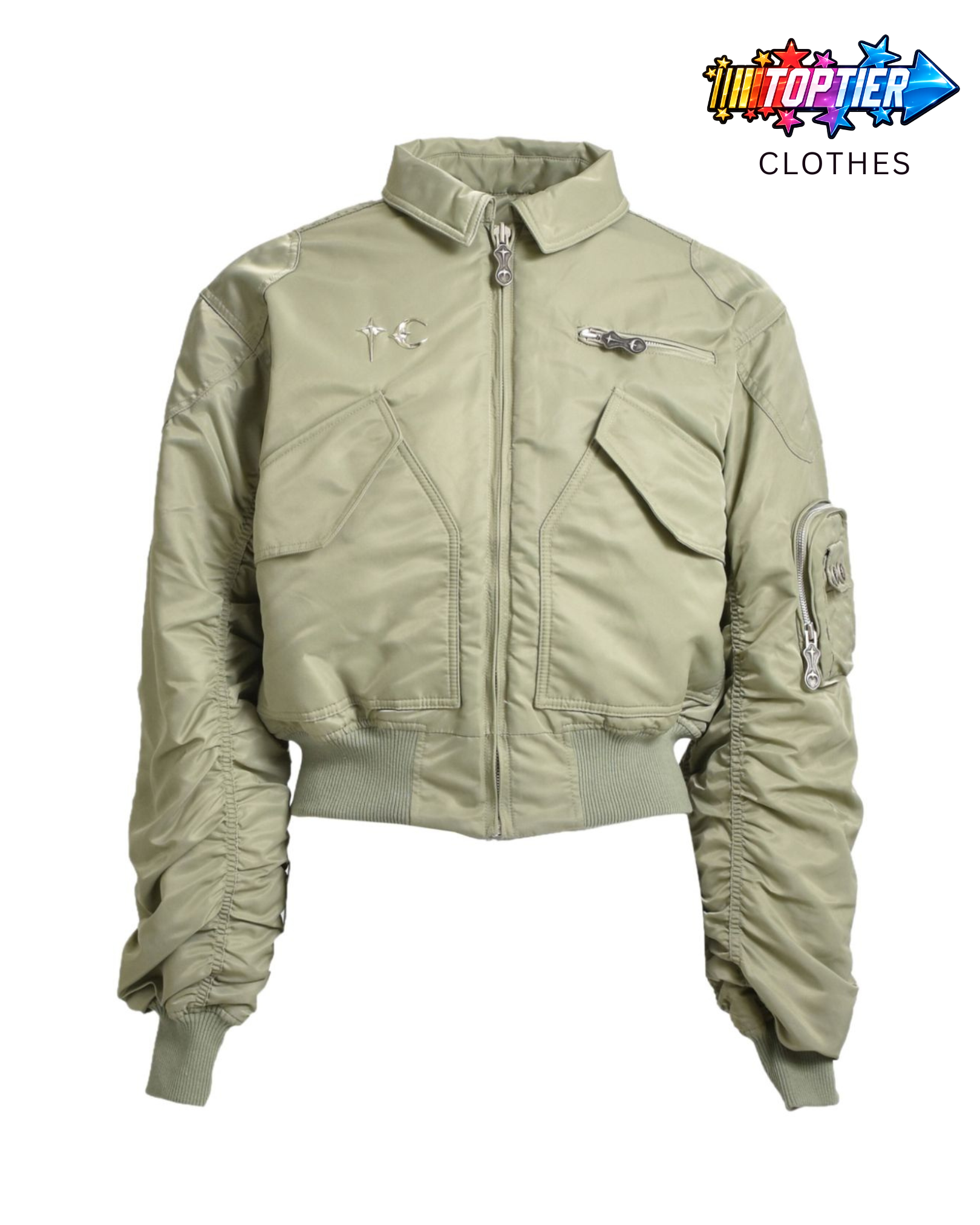Thug Club Studded Bomber Jacket - Olive