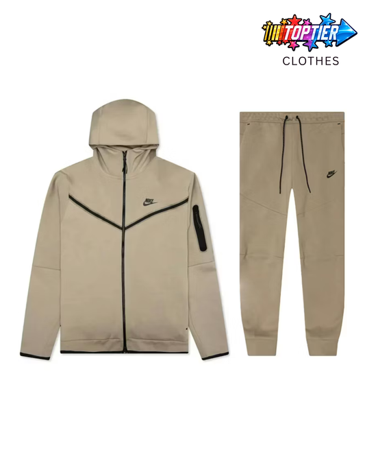 Nike Sportswear Tech Woven Full Zip Hoodie & Joggers Set Beige/Black