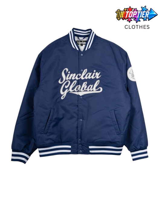 Sinclair Script Satin Varsity Jacket Blue