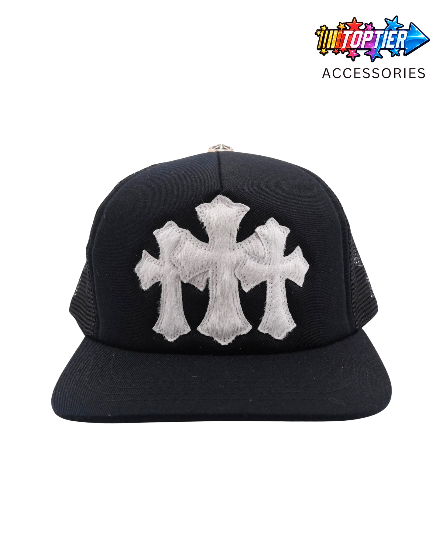 Chrome Hearts Pony Hair Cemetery Cross Patch Trucker Hat