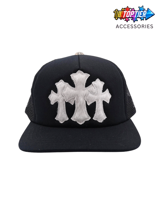 Chrome Hearts Pony Hair Cemetery Cross Patch Trucker Hat