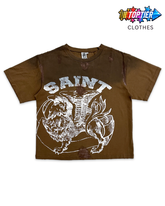 Saint Vanity Griffin Tee Distressed Washed Brown