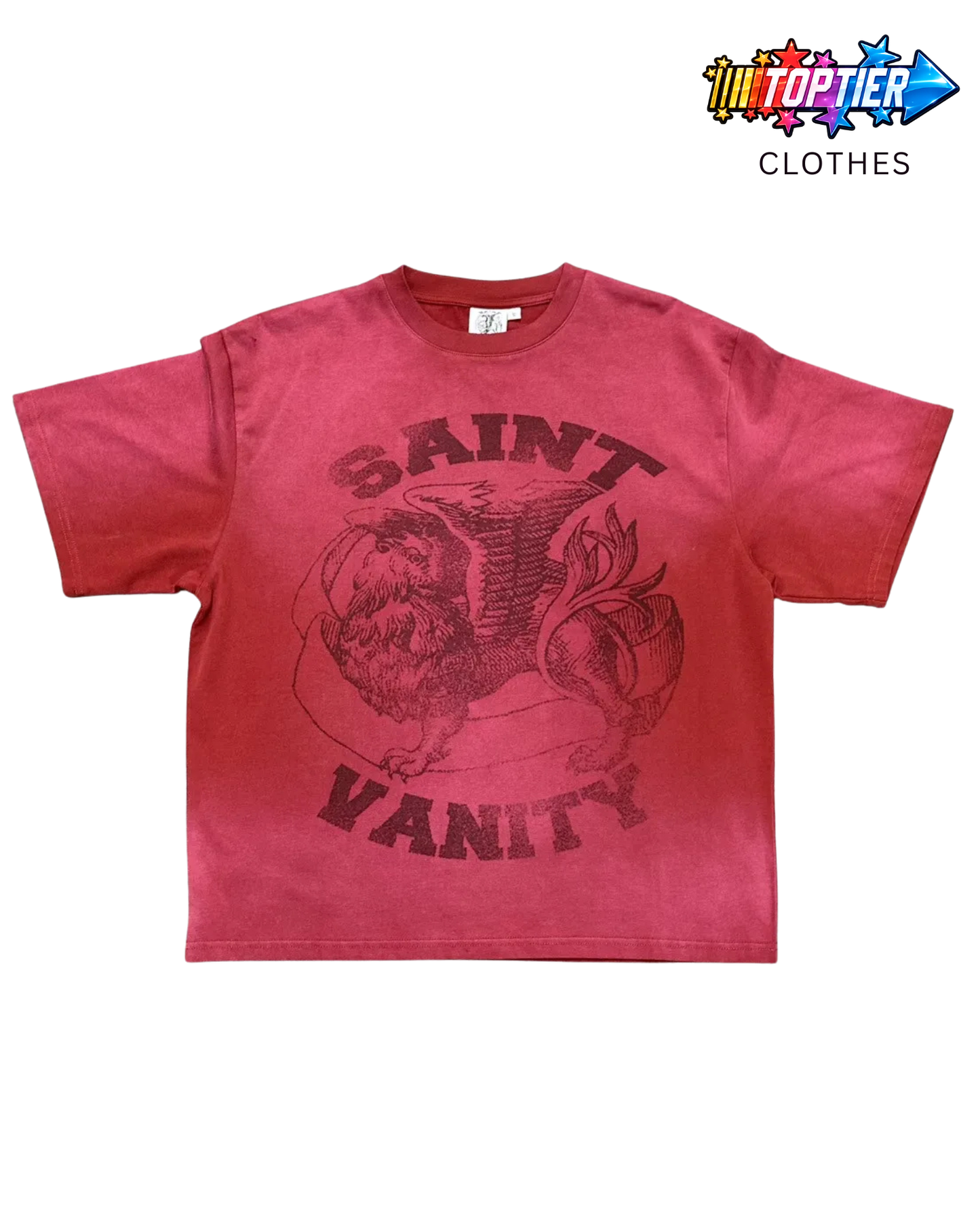 Saint Vanity Griffin Tee Distressed Dirty Washed Burgundy