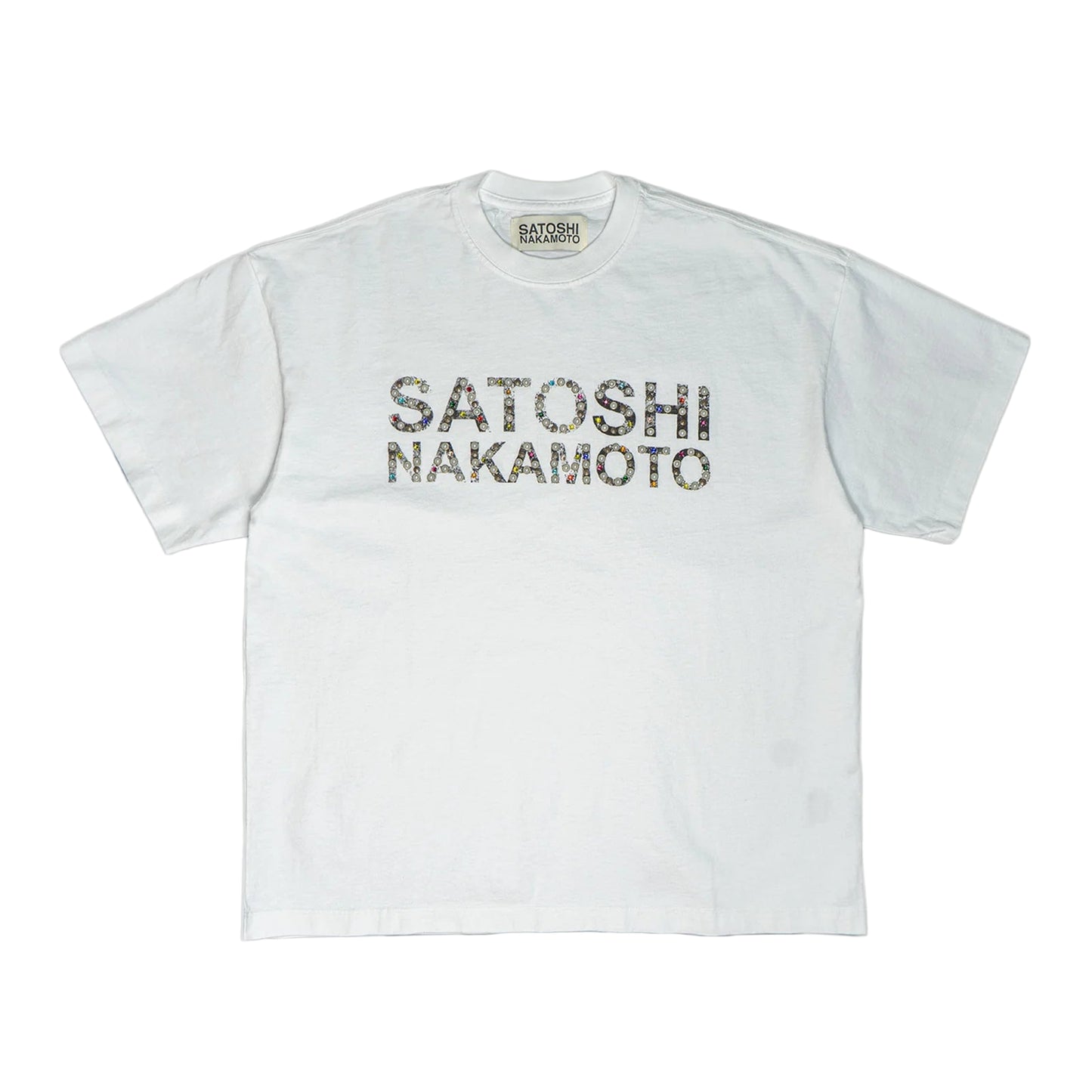 Satoshi Nakamoto Pearl Studded Logo T-Shirt