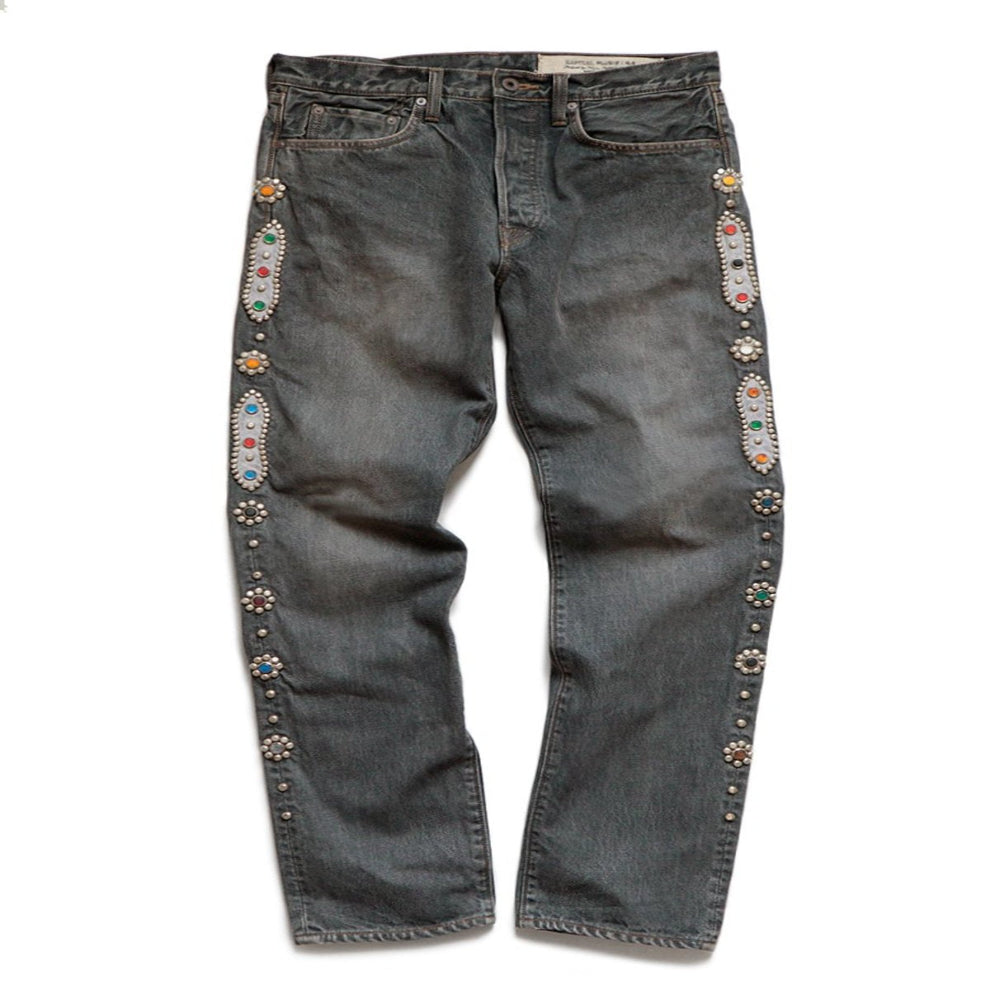 Kapital Kountry Straight Leg Embellished Charcoal Jeans